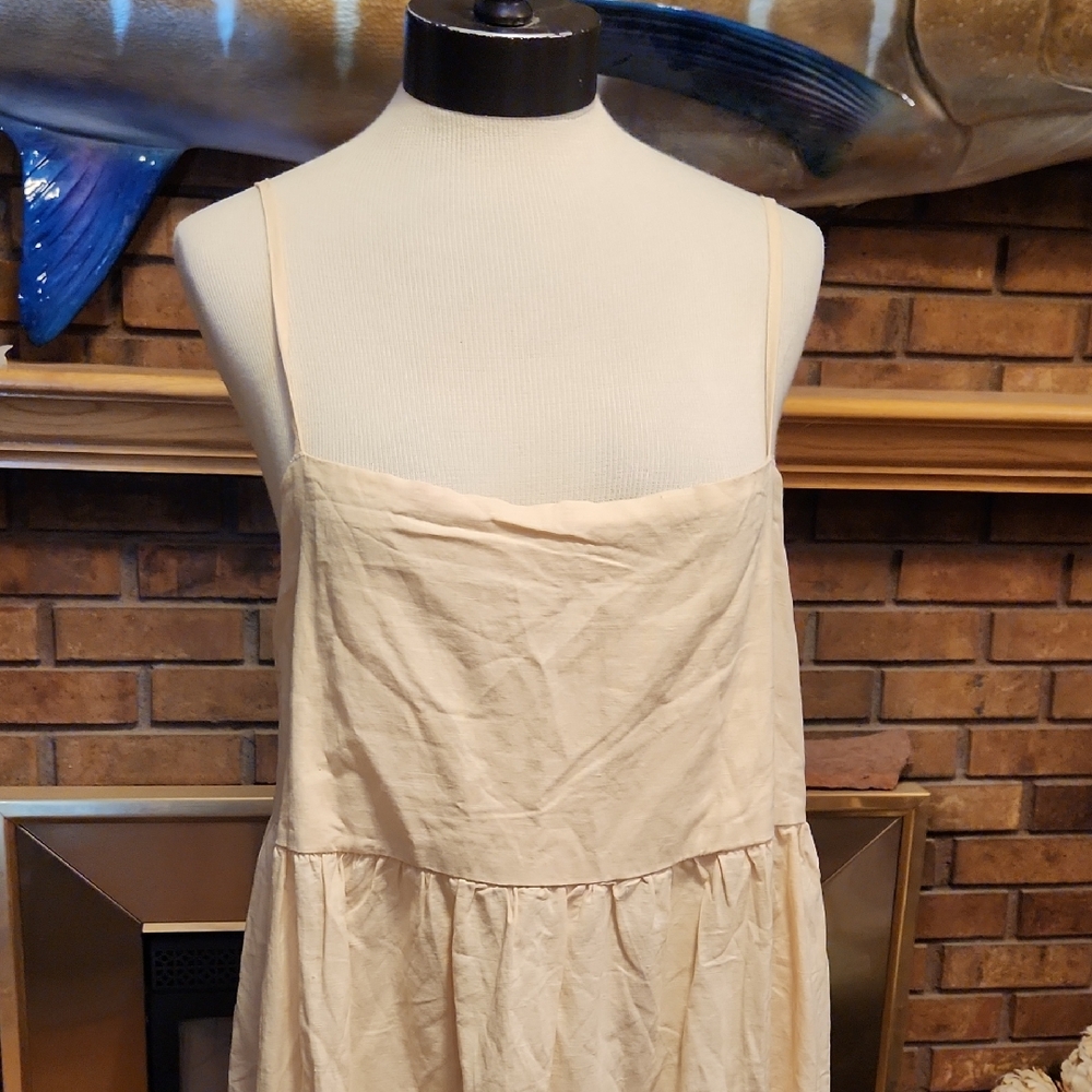 Charlie Holiday Linen Cotton Blend Summer Dress Size 8 Cream Color Minimalist